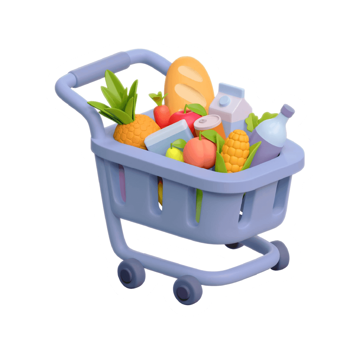 Ilustração de carrinho com alimentos