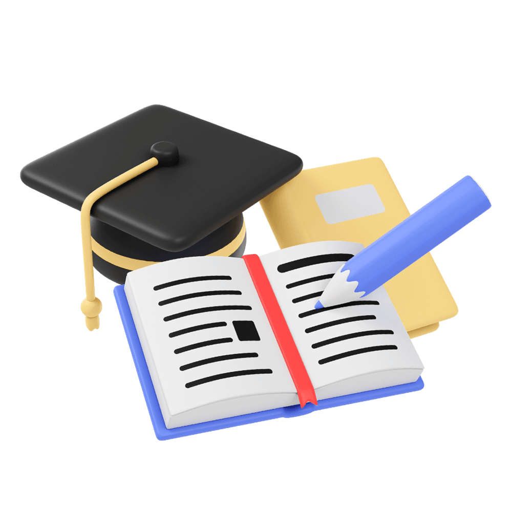 Ilustração de livro, diploma e capelo