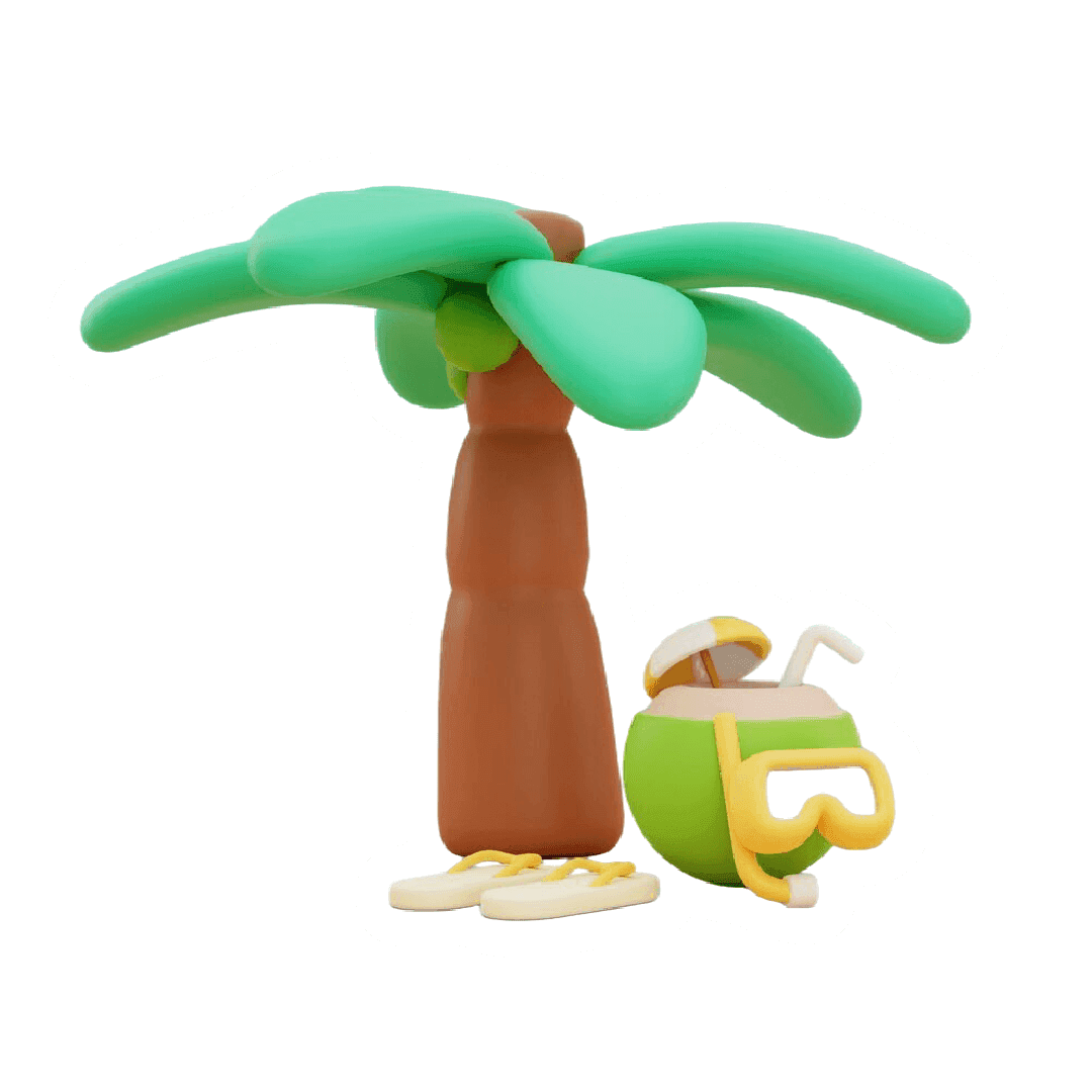 Ilustração de coqueiro e itens de férias